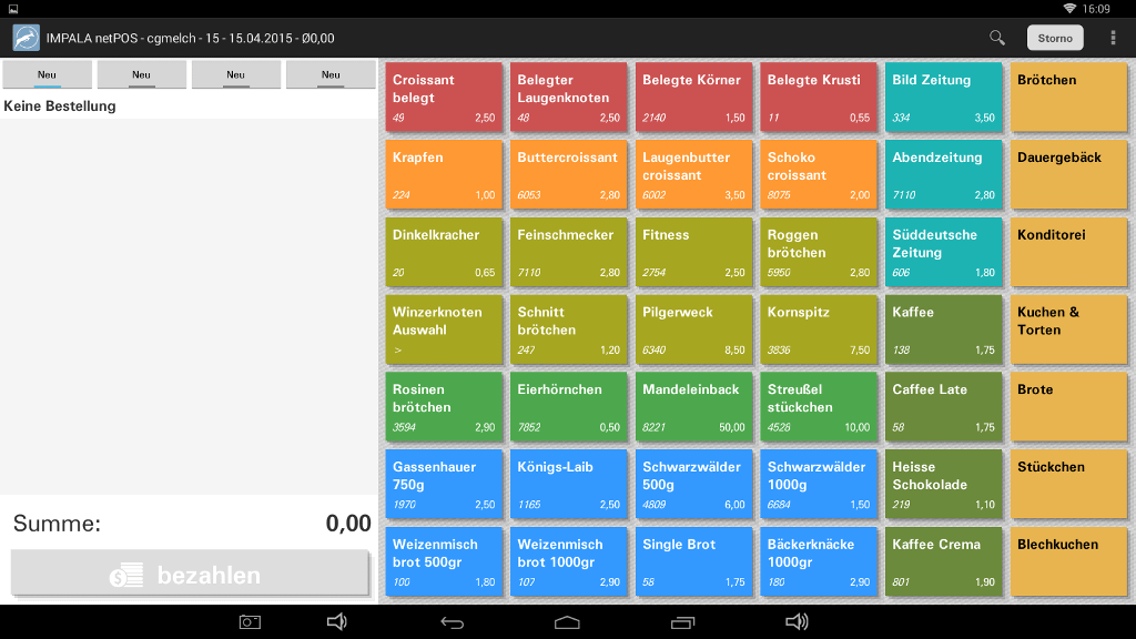 So könnte die Startmaske von IMPALA netPOS in einer Bäckerei aussehen. (Bild: IMPALA netPOS)