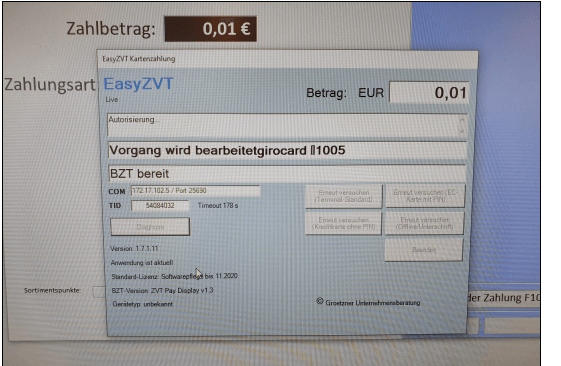 So sieht die EC-Kartenzahlung mit easyZVT aus. (Bild: TRADE)