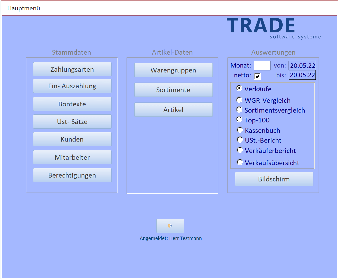 So sieht das Hauptmenü bei TRADE aus. (Bild: TRADE)