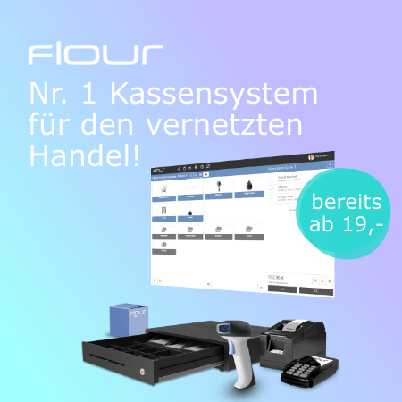 im Bild ist ein kassensystem von flour für den handel abgebildet