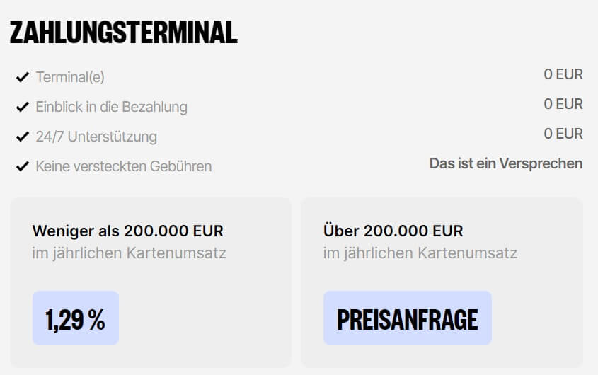 Im Bild die Preisübersicht von Flatpay für das Zahlungsterminal